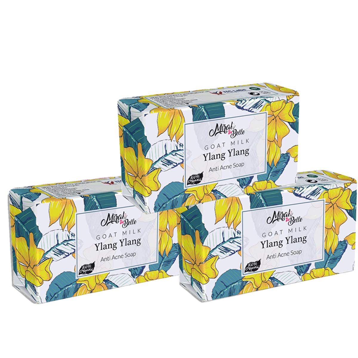 Organic Goat Milk & Ylang Ylang Anti-Acne Soap Bar (3-Pack, 125g) - Natural Herbal Handmade Soap for Blemished & Acne-Prone Skin - Gentle Face & Body Cleanser for Daily Skincare Routine