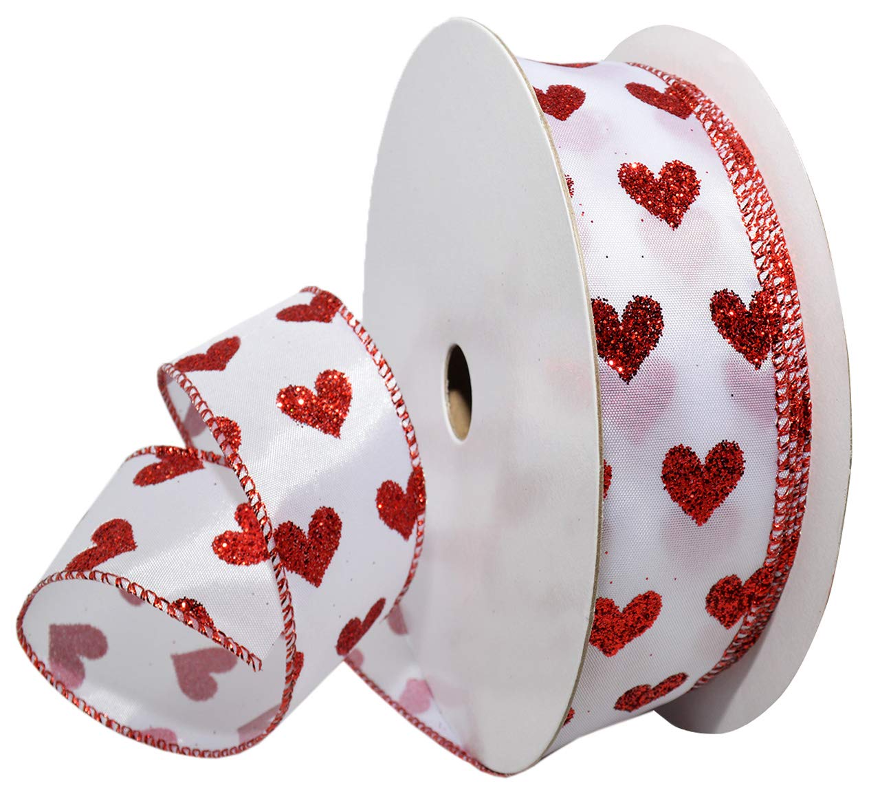 Morex 1.5 Inch x 100 Feet Wired Cherished Hearts Ribbon - Red (7114.40/33-609) for Gift Wrapping, Wedding Decorations & DIY Crafts