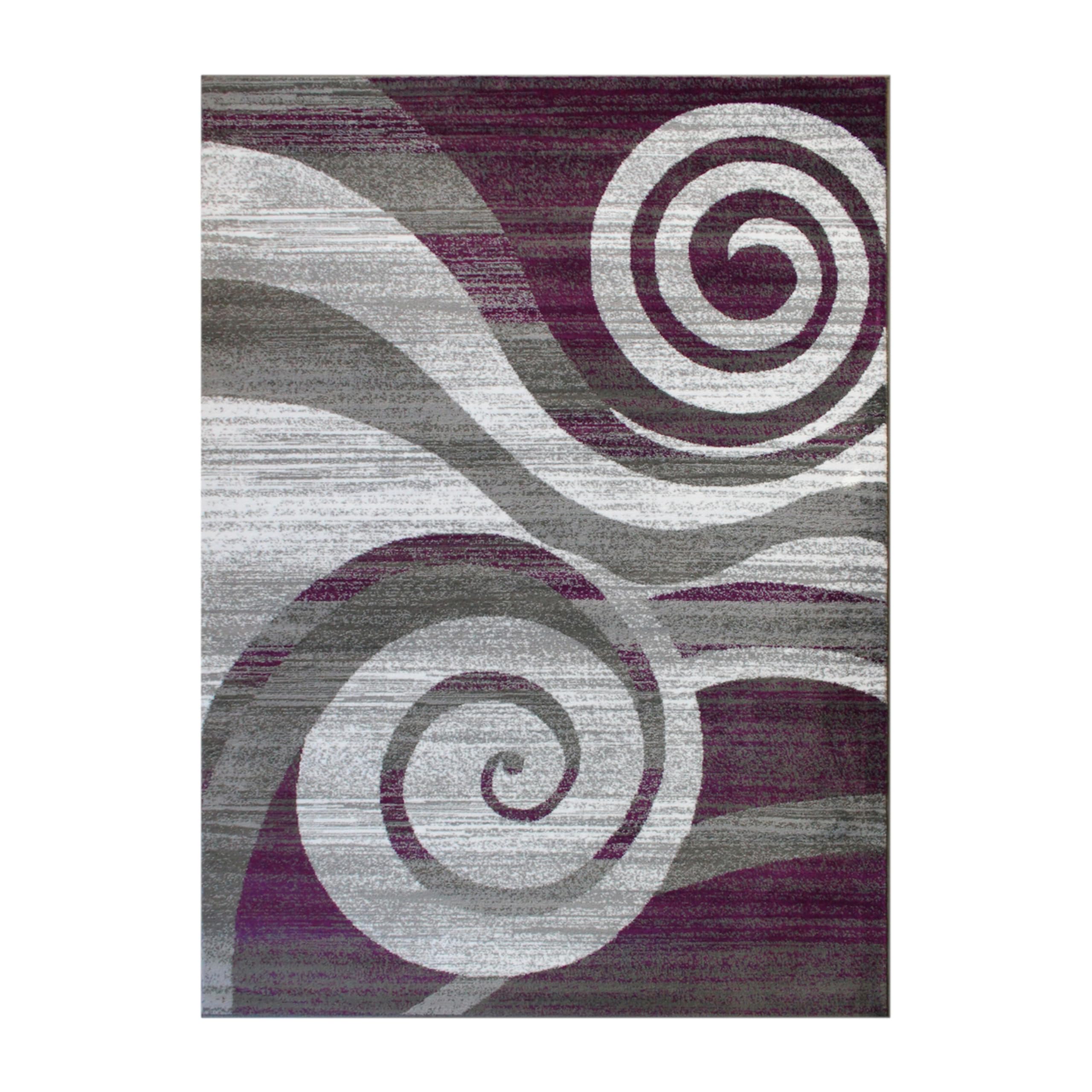 EMMA + OLIVER Ultra Soft Plush Accent Rug - 8x10 Purple Gray Black White Scraped Swirls Design - Easy Care Jute Backing - Moisture & Stain Resistant - Perfect for Living Room, Bedroom or Nursery Decor