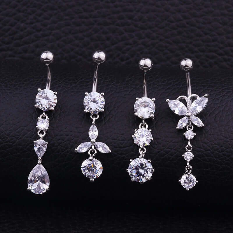 14G Surgical Steel Butterfly Belly Button Ring - Silver Dangle Navel Piercing Jewelry for Women | Perfect for Summer, Beach & Belly Dance Outfits