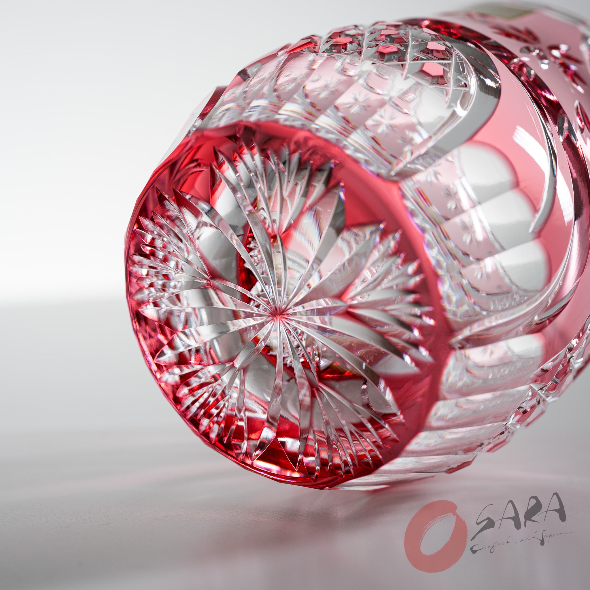 KAGAMI Edo Kiriko Crystal Rock Glass with Floating Cherry Blossoms - Elegant Pink Japanese Whiskey Tumbler for Cocktails, Home Bar Decor & Gift Giving