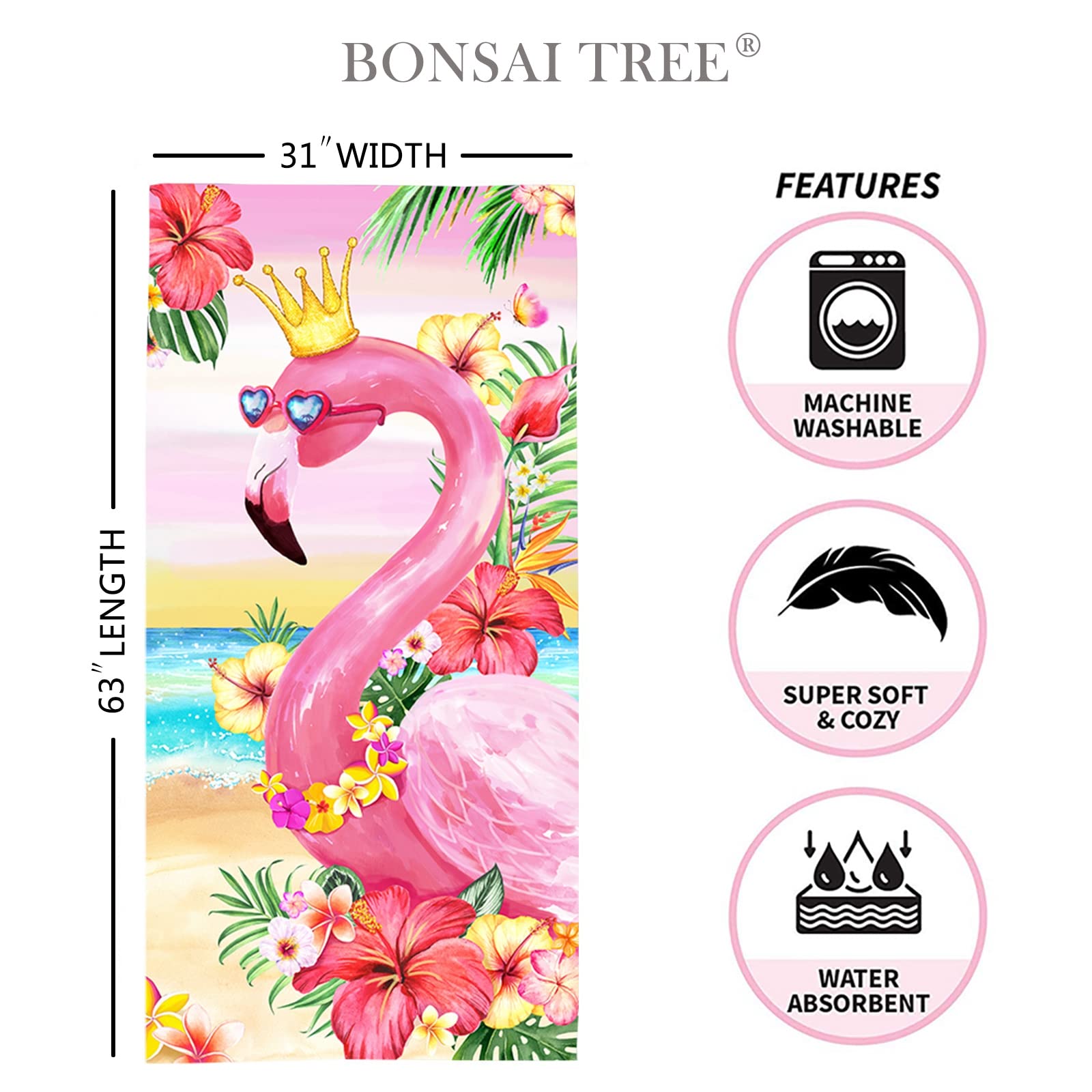 Premium Pink Flamingo Beach Towel - 30