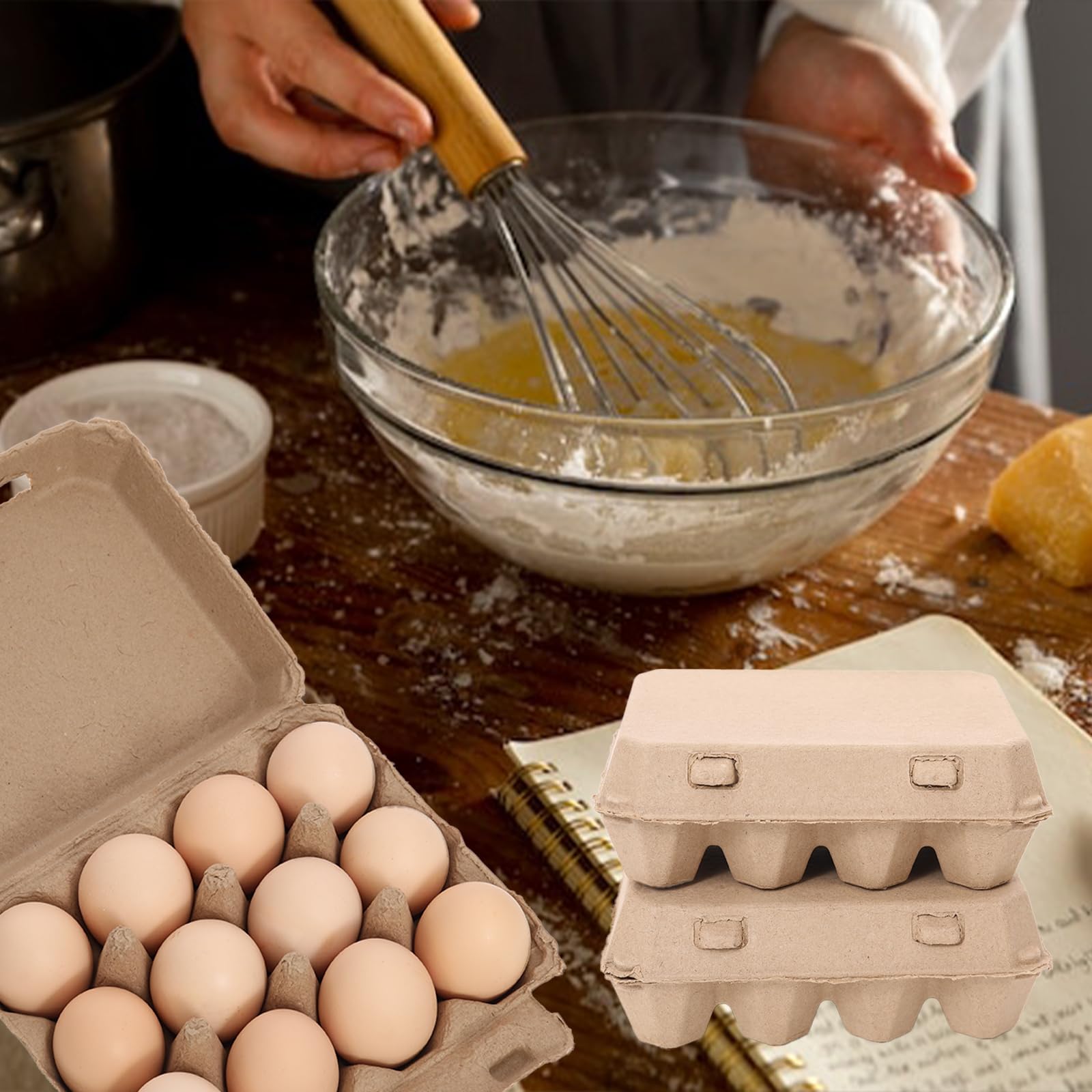 25 Pack Reusable Natural Paper Pulp Egg Cartons - 3x4 Sturdy Egg Holder Containers for Fresh Chicken Eggs | Perfect for Farmers Markets, Egg Farms & Home Kitchen Storage