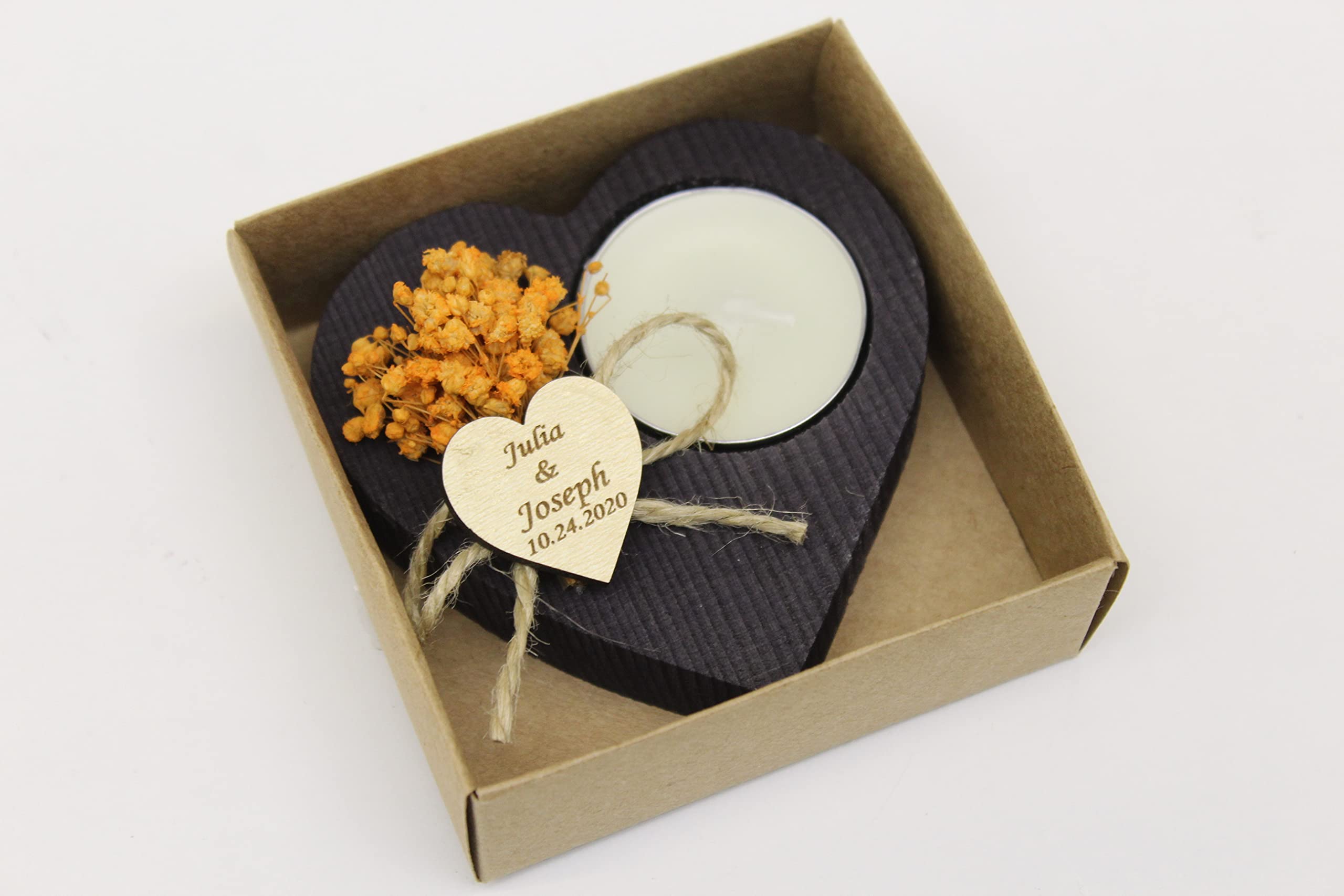 Personalized Heart Shaped Candle Holders - Wedding Favors, Guest Gifts & Bridal Shower Candles - Elegant Tealight Holders for Home Decor, Funeral Memorials & Special Events - Romantic Gifts for Anniversaries & Valentine's Day