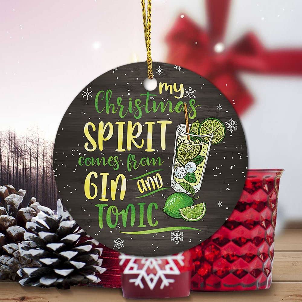 Elegant Rose Gold Ceramic Christmas Ornaments - Gin and Tonic Themed Holiday Decor for Large Trees, Perfect for Winter Celebrations & Movie Nights