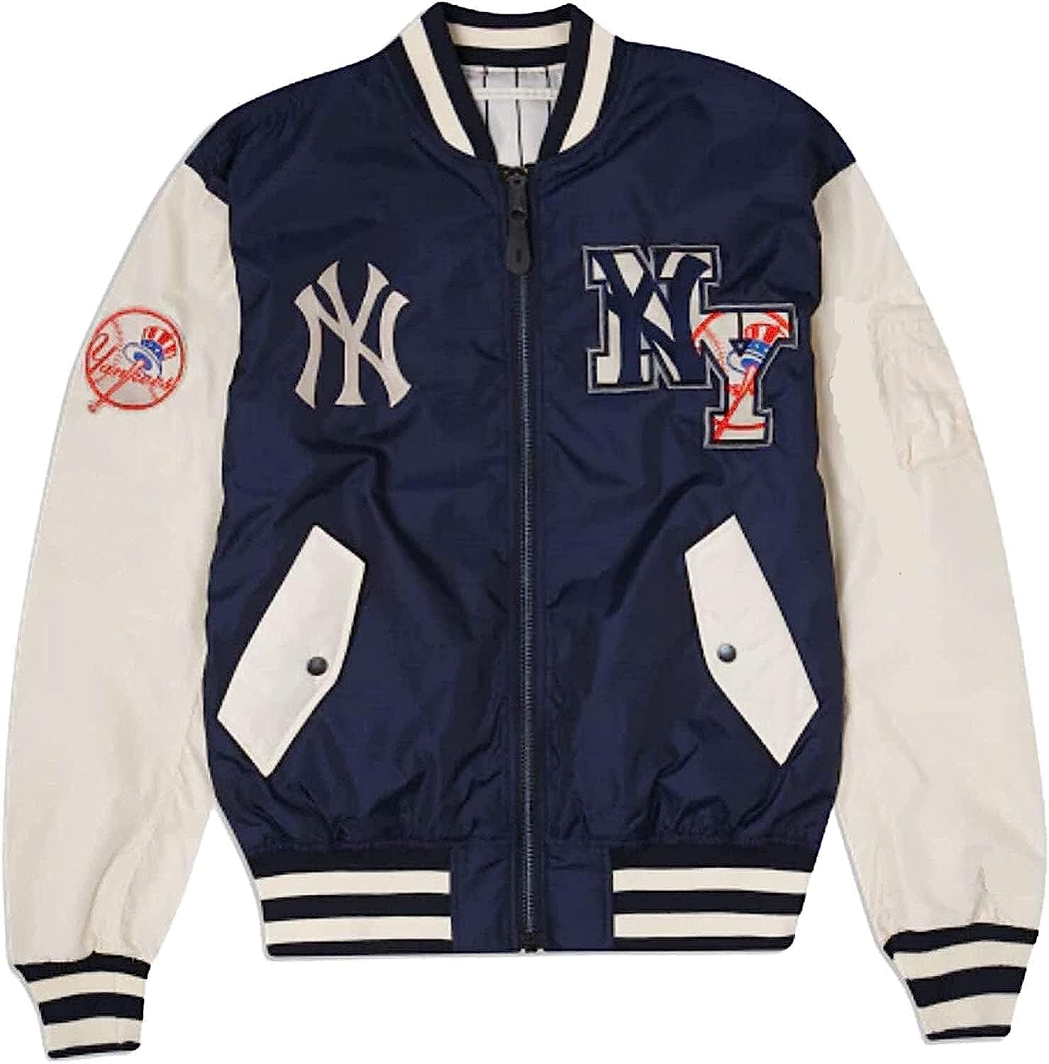 NY Yanks Vintage MA-1 Bomber Jacket for Men - Polyester Varsity Baseball Jacket with New York Team Logo | Perfect for Basketball Games, Streetwear & Retro Fashion