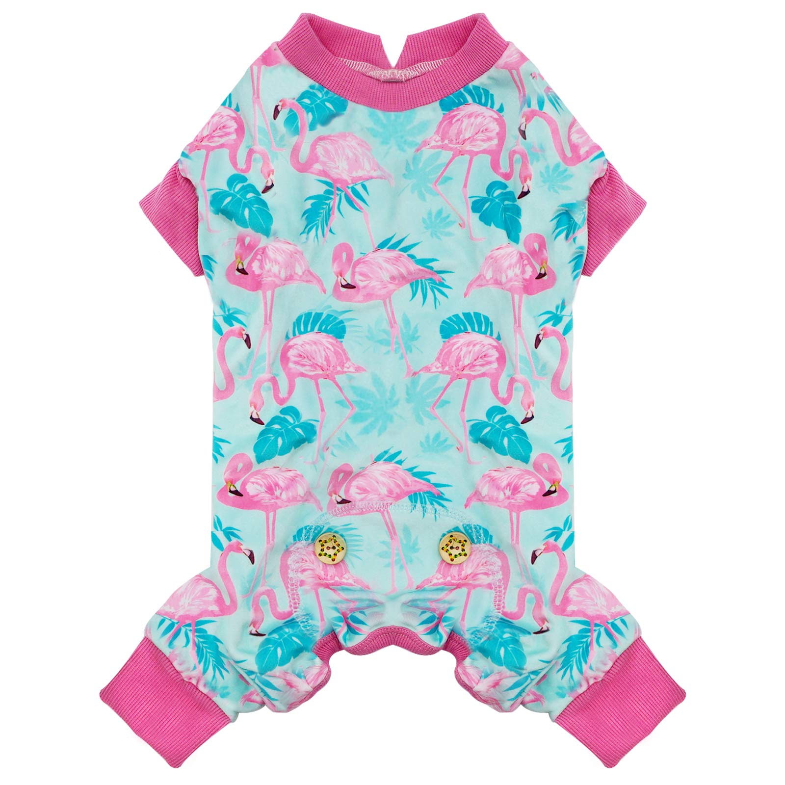 KYEESE Flamingo Dog Pajamas - Soft Velvet Surgery Recovery Suit for Dogs & Cats - Post-Surgical Onesie, Cozy Pet Coat & Body Suit - Perfect for After Surgery Care, Winter Warmth & Costume Parties