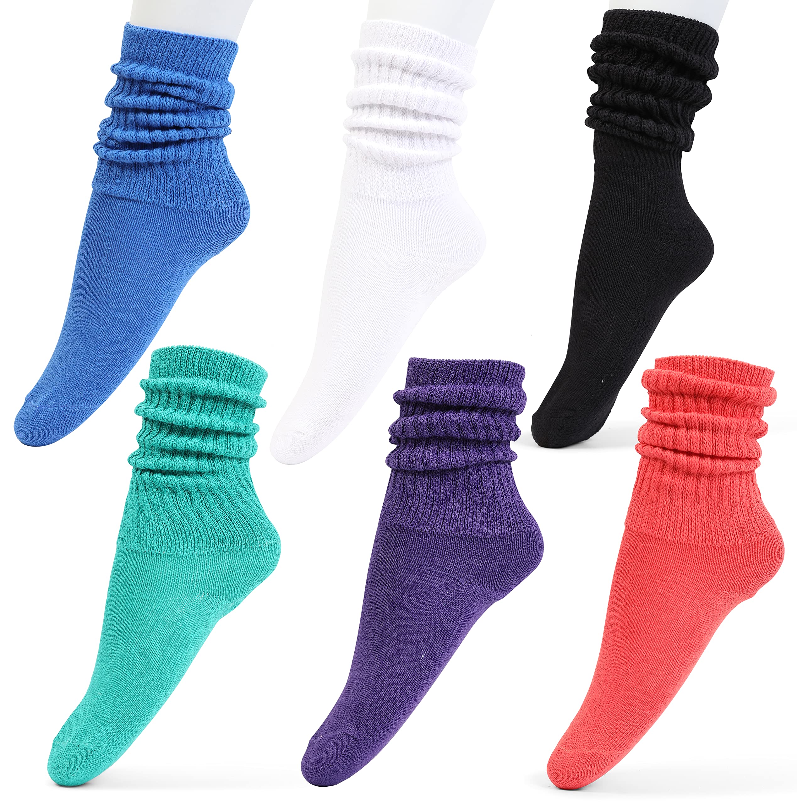 Girls Slouch Socks 6-Pack - Tall Stacked Slouchy Socks for Kids | Warm Cotton Blend Long Calf Socks | Perfect for School, Sports & Winter Outfits