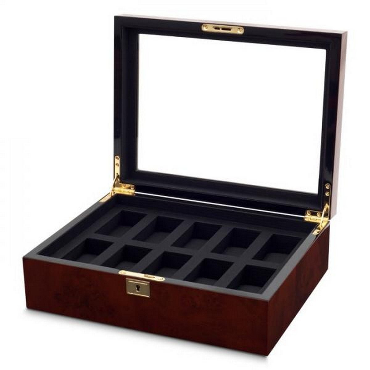 Premium Men's Watch Box with Glass Top - 10-Slot Wooden Watch Organizer with Key Lock & 2 Wood Veneer Options | Perfect for Watch Collectors & Gift Presentation