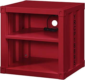Industrial Nightstand with 2 Open Shelves & USB Ports - Cargo Container Style Bedside Table, Storage Cabinet for Bedroom, Living Room, or Office - Perfect for Small Spaces, Modern Furniture & Charging Devices