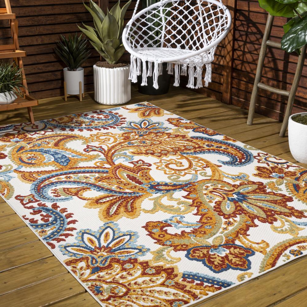 Gordes Paisley High-Low Indoor/Outdoor Area Rug - Soft Bohemian Style Carpet for Living Room, Bedroom, Patio & Deck Decor