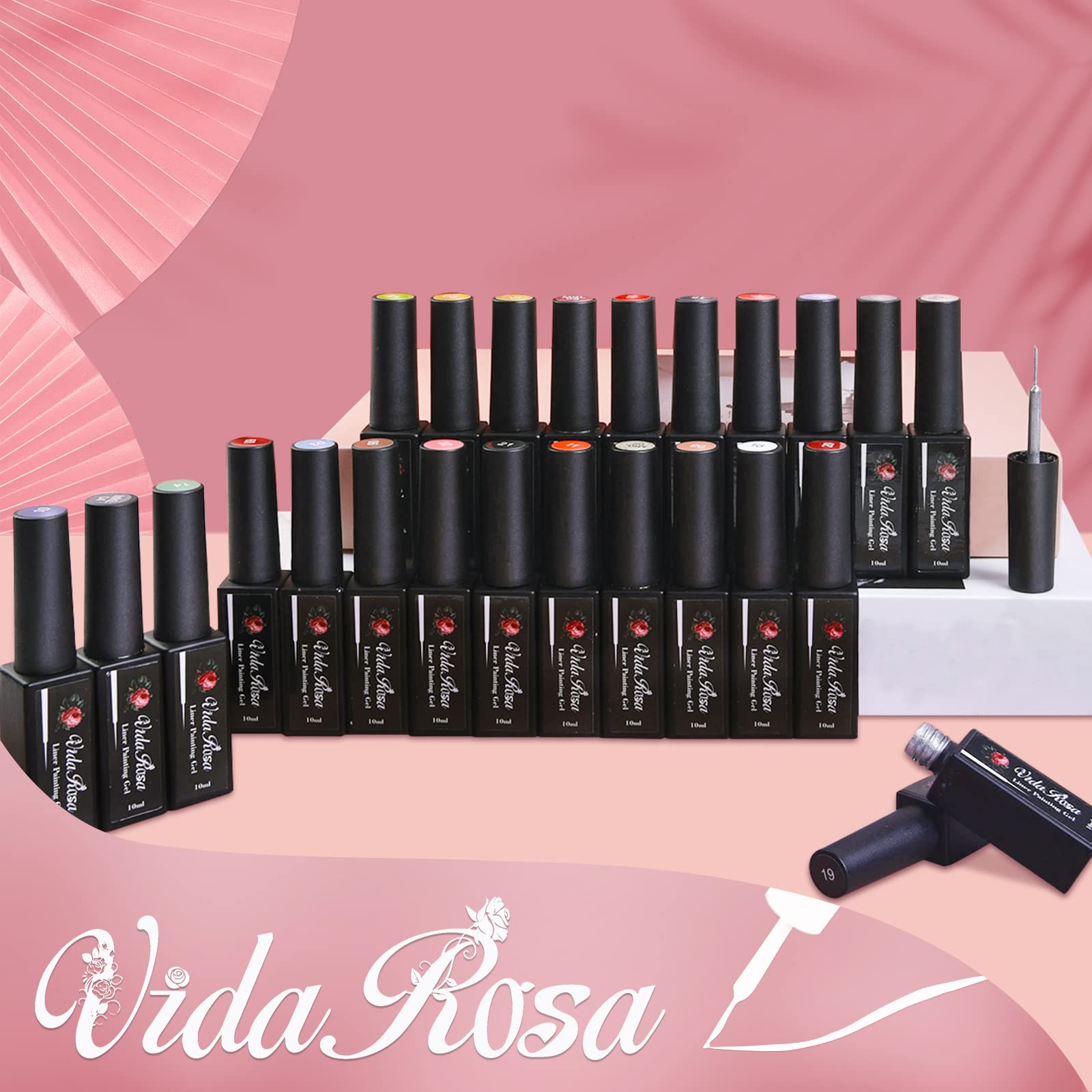 VidaRosa 10ML Gel Nail Liner Polish Pen Set - UV LED Painting Gel for 3D Nail Art, DIY Nail Design, Pull Line Drawing | Professional Salon Manicure Tools | Glitter Champagne Color | Perfect for Home Nail Art, Salon Services & Gift Giving