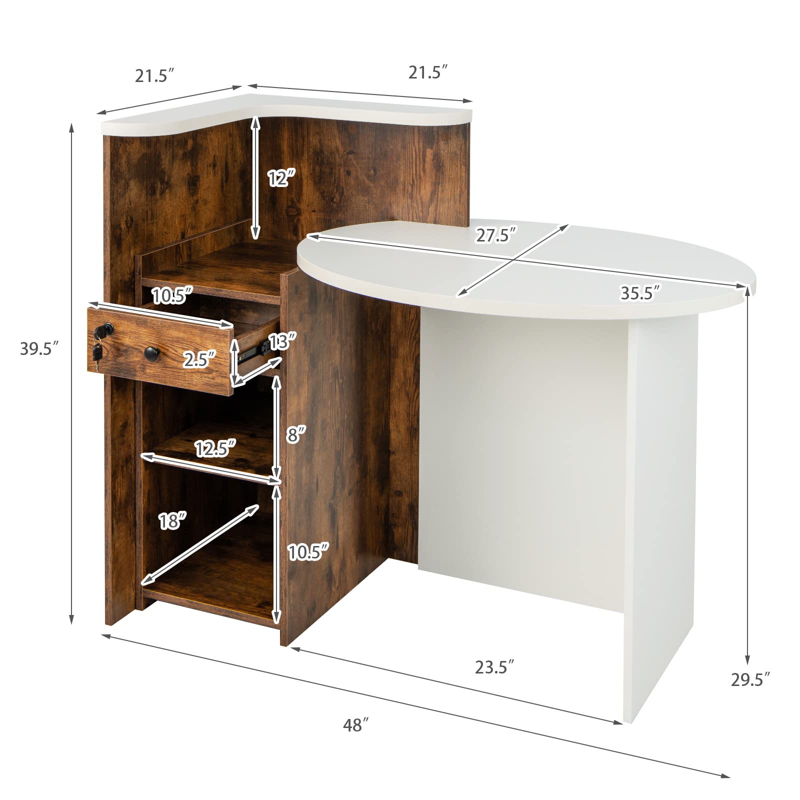 Tangkula Oval Reception Desk with Lockable Drawer & Adjustable Shelf - 60