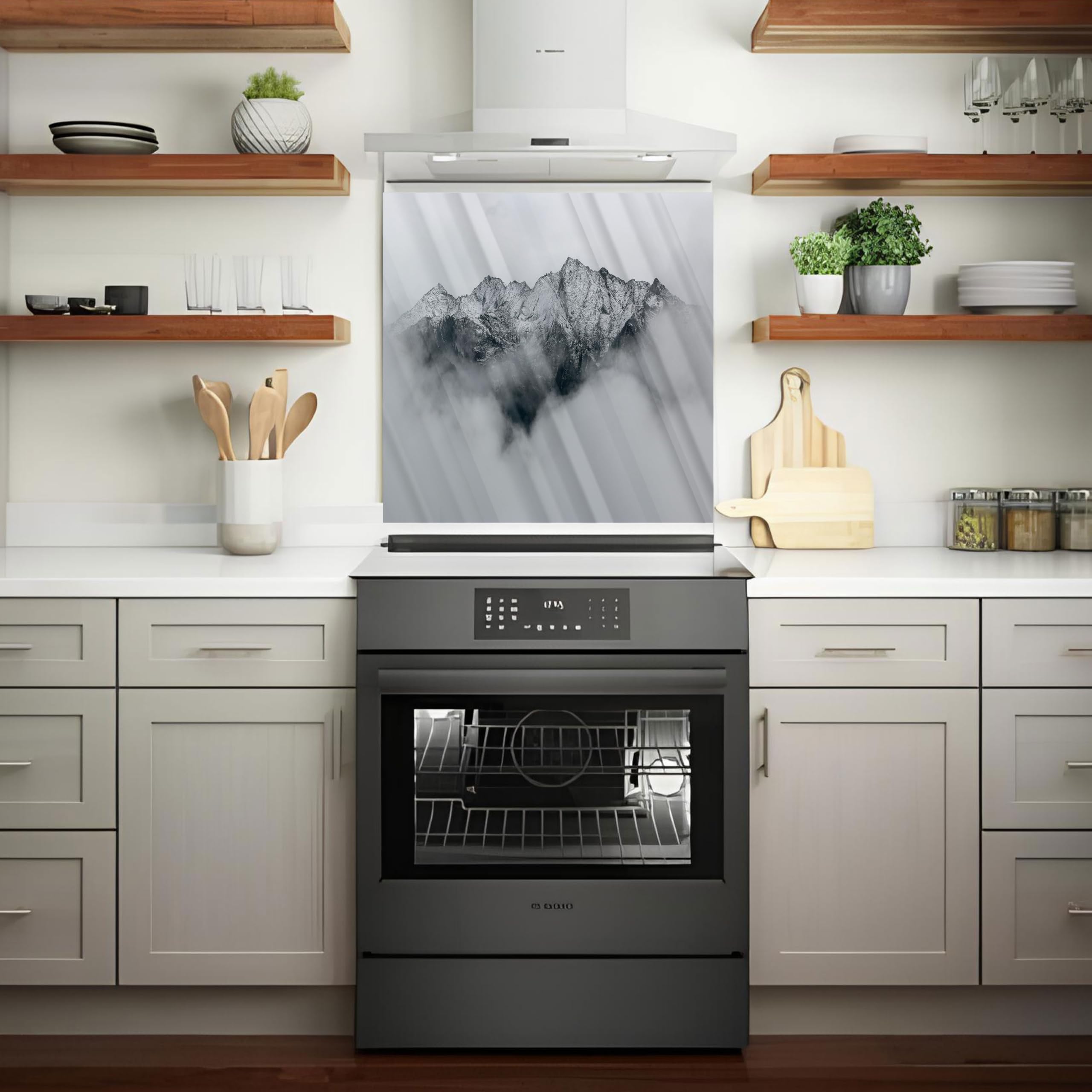Premium Tempered Glass Kitchen Backsplash - Heat Resistant Stove Backsplash with Peel & Stick Installation | Easy to Clean Splash Guard for Cooking, Baking & Food Prep Areas