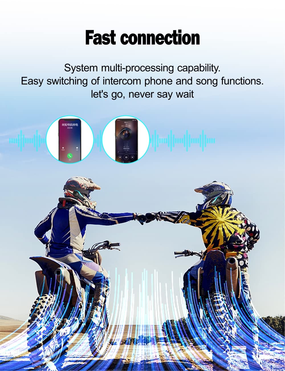 HY-2 Motorcycle Helmet Bluetooth Intercom Kit - DSP/CVC Noise Cancellation Headset for 6 Riders Group Communication, 2000m Range with FM Radio (1 Pack) - Perfect for Group Rides, Touring & Adventure Motorcycling
