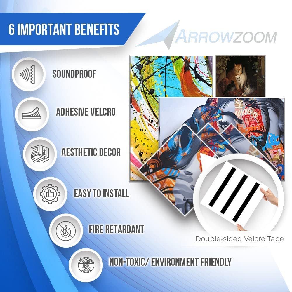 Arrowzoom 12 Pack Custom Felt Wall Panels - 35.4x47.2 Inch Acoustic Art Panels for Noise Reduction in Home Studio, Office & Recording Rooms - DIY Decorative Soundproofing Tiles with Strong Adhesive - Perfect for Home Theater, Podcast Studio & Music Room Sound Treatment