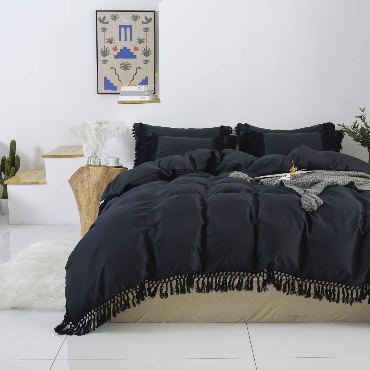 Softta 3-Piece Bohemian Duvet Cover Set - 100% Washed Cotton with Tassels (1 Duvet Cover + 2 Pillowcases) | Luxury & Elegant Bedding for Master Bedroom, Guest Room & Bohemian Style Home Decor