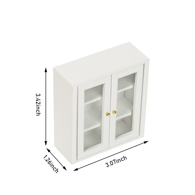 1:12 Scale Dollhouse Wall Cabinet - White Wooden Miniature Cupboard for Kitchen, Bathroom & Living Room | Hanging Display Shelf for Dollhouse Accessories & Decor | Perfect for DIY Miniature Projects & Home Decoration