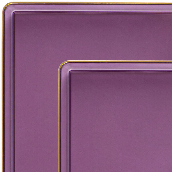 20 Pack Purple and Gold Square Plastic Dinnerware Set for 10 Guests - Elegant Disposable Square Edge Plates, Bowls, Cups & Utensils - Perfect for Weddings, Parties, Banquets & Outdoor Events