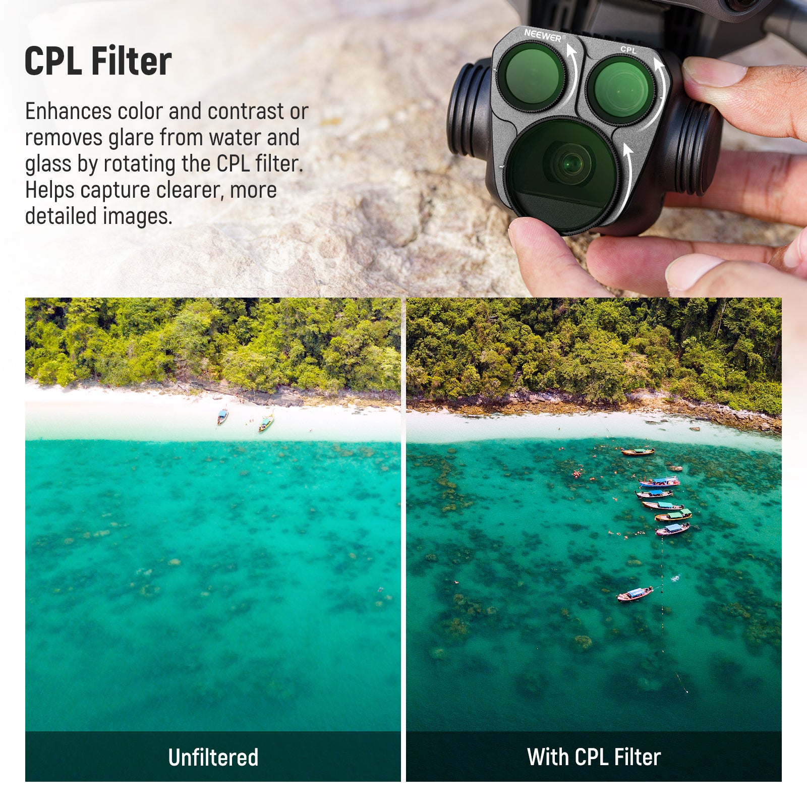 NEEWER 6-Pack ND/CPL Filter Kit for DJI Mavic 3 Pro/Pro - Professional Aerial Photography Filters for Cinematic Drone Shots in Bright Sunlight & Water Reflections