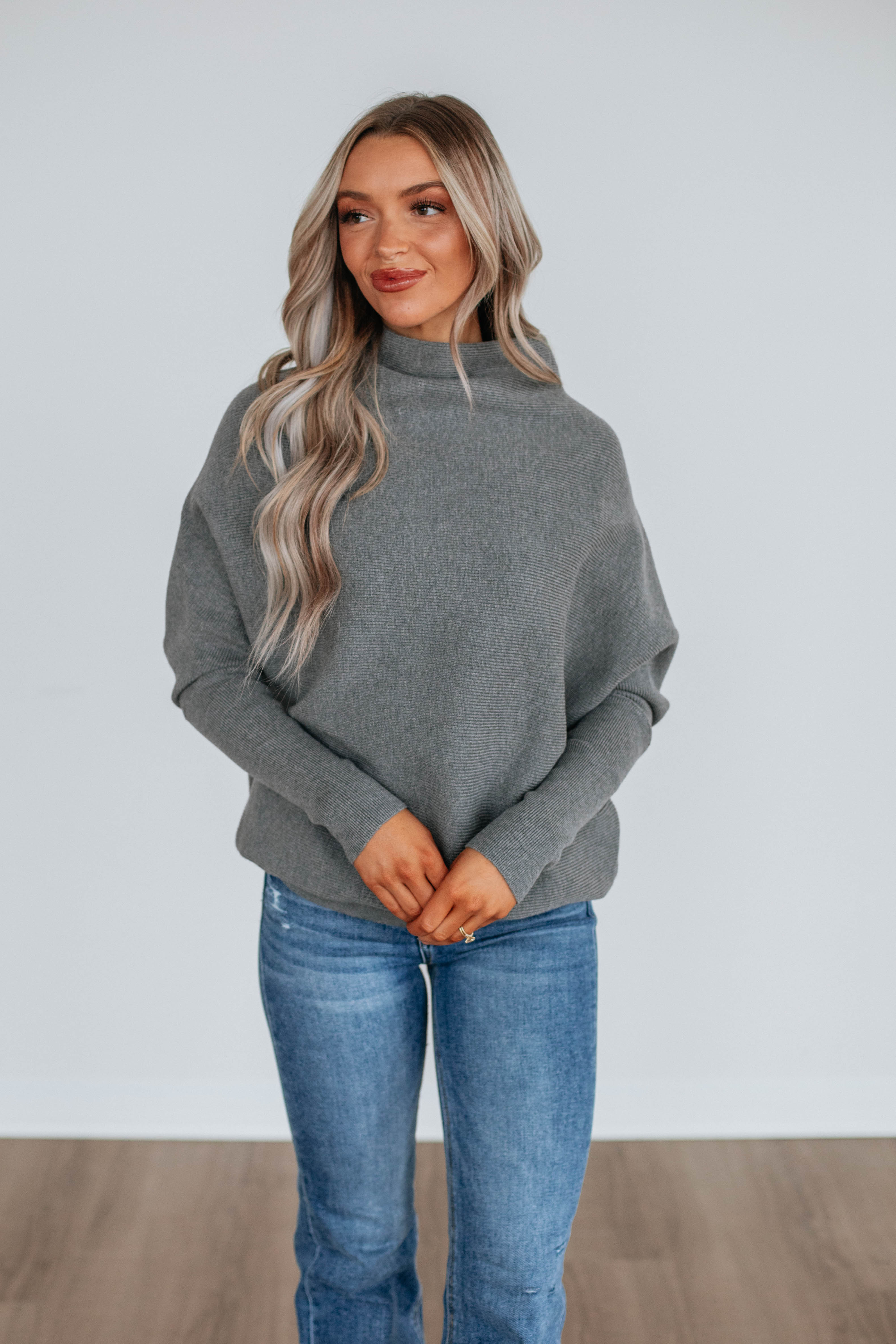 Gretchen Dolman Women's Grey Sweater - Soft Knit Pullover for Casual Wear & Fall Outfits