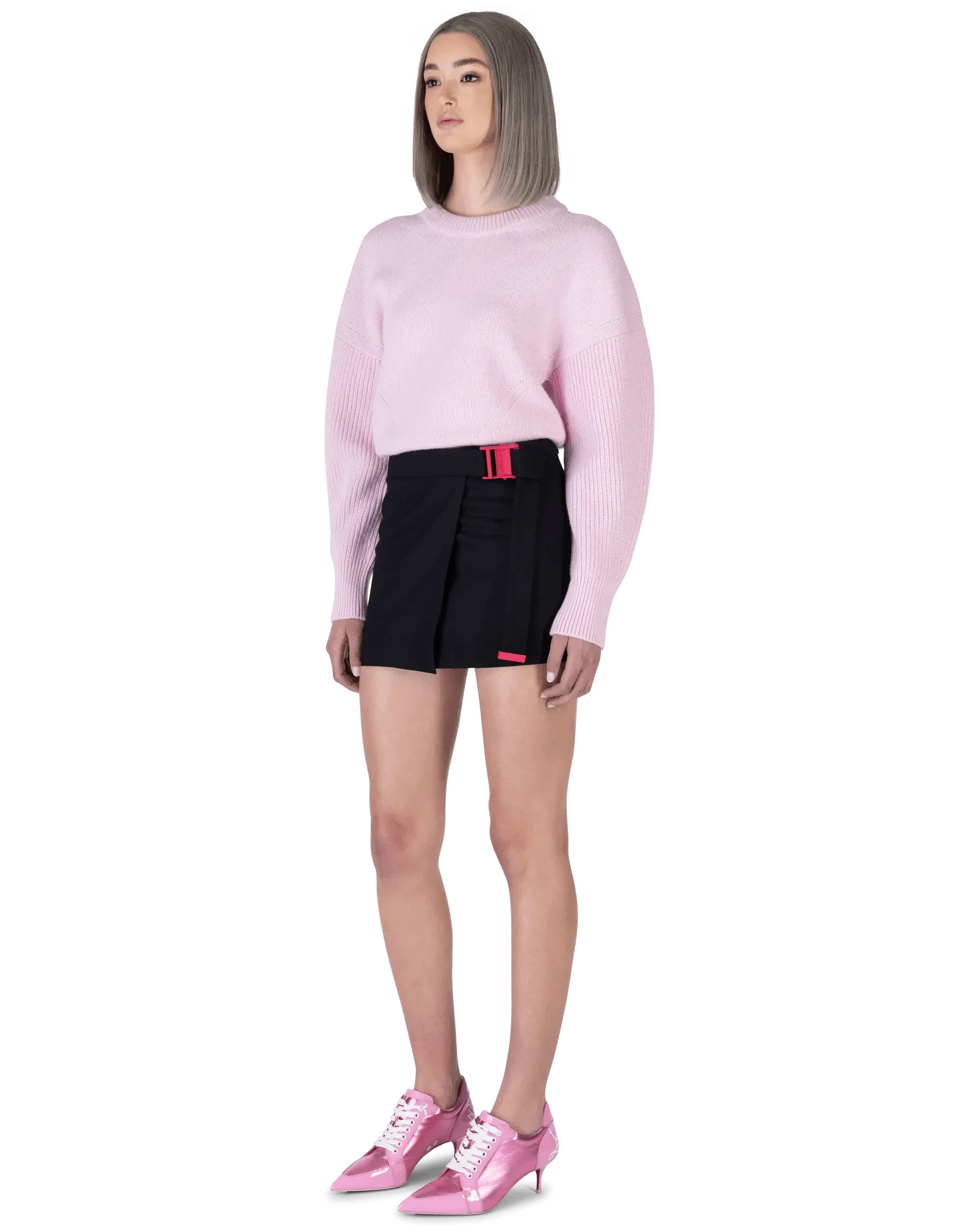 Asymmetric Belted Mini Skirt for Women - High Waist Stretch Denim Skirt with Adjustable Buckle | Perfect for Casual Outfits, Night Out, and Street Style Fashion