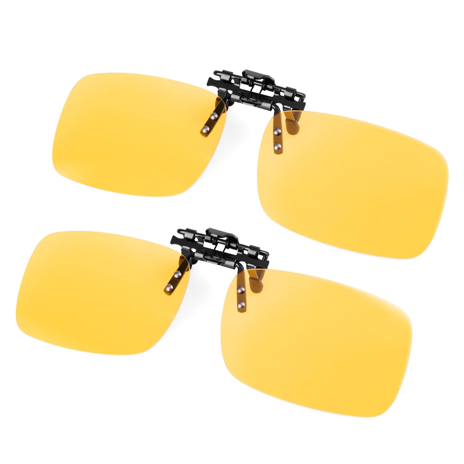 Polarized Clip-On Night Vision Sunglasses for Driving - Flip-Up UV Protection Glasses Over Prescription Eyewear - 2 Pack for Nighttime & Low Light Conditions