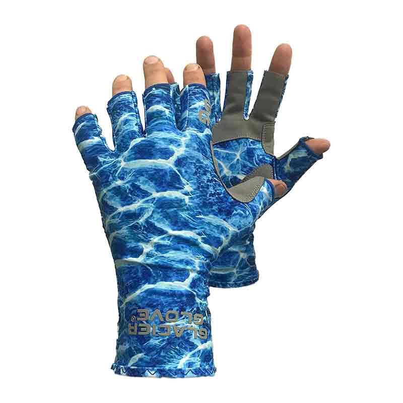 Glacier Outdoor Blue Camo Islamorada Sun Gloves - UV Protection Fishing & Outdoor Gloves for Men & Women - Perfect for Fishing, Boating, Hiking and Outdoor Adventures