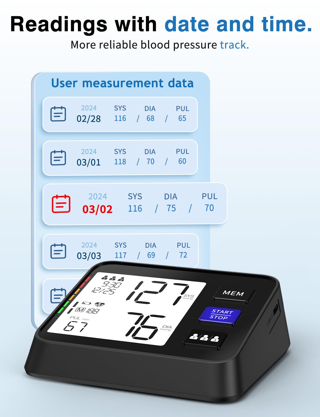 Automatic Blood Pressure Monitor - Large Backlit Display, Adjustable Cuff 8.7-16.5