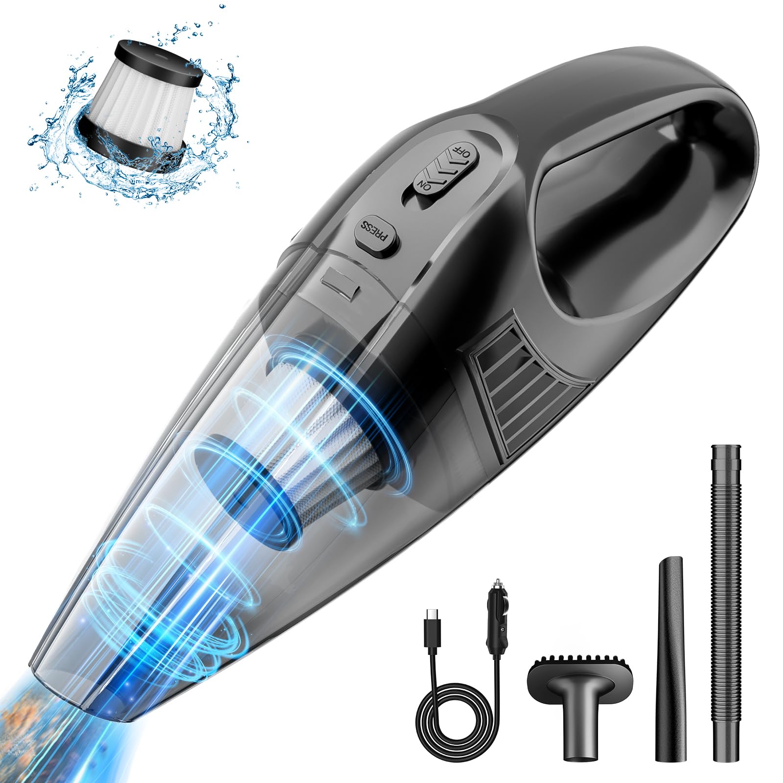 Powerful 11000PA Portable Car Vacuum Cleaner - 12V DC, 0.5L Capacity, High Suction for Pet Hair & Dust - Ideal for Cars, Home, Office & Travel Use