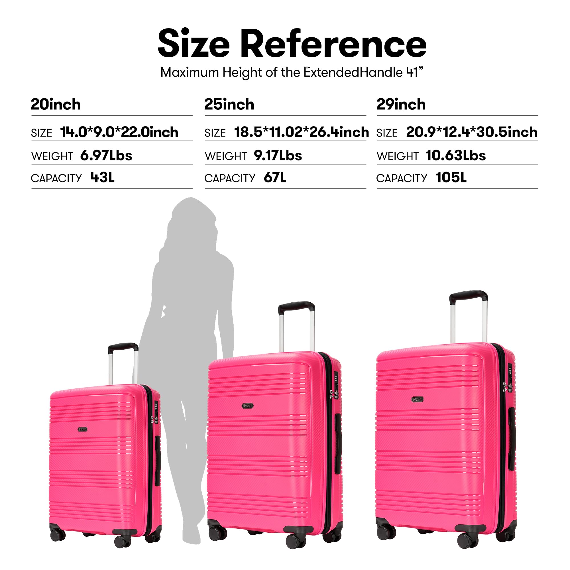 3 Piece Luggage Set for Women - Durable Expandable Large Suitcase with 360° Spinner Wheels & TSA Lock (20in/25in/29in) in Dark Pink | Perfect for Air Travel, Business Trips & Vacation Packing