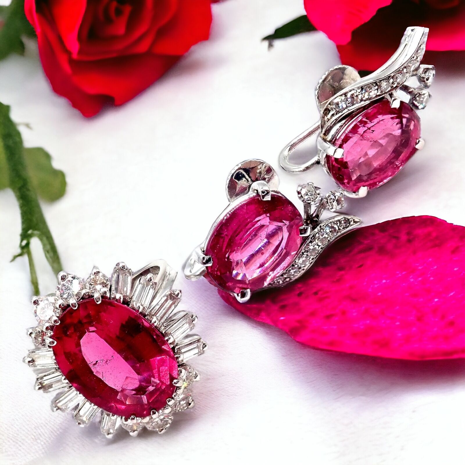 Authentic H. Stern 18k White Gold Diamond & Pink Tourmaline Ring & Earrings Set | Luxury Jewelry Gift for Women | Perfect for Weddings, Anniversaries & Special Occasions