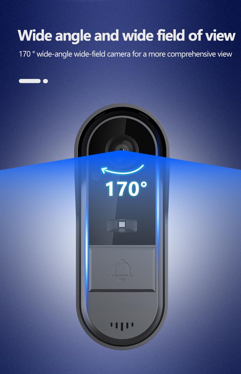 Wireless Doorbell Camera with Screen Monitor - No WiFi, No Subscription, Waterproof, 170° Wide Angle, Two-Way Audio Intercom - Ideal for Home Security, Apartments, and Office Entrances
