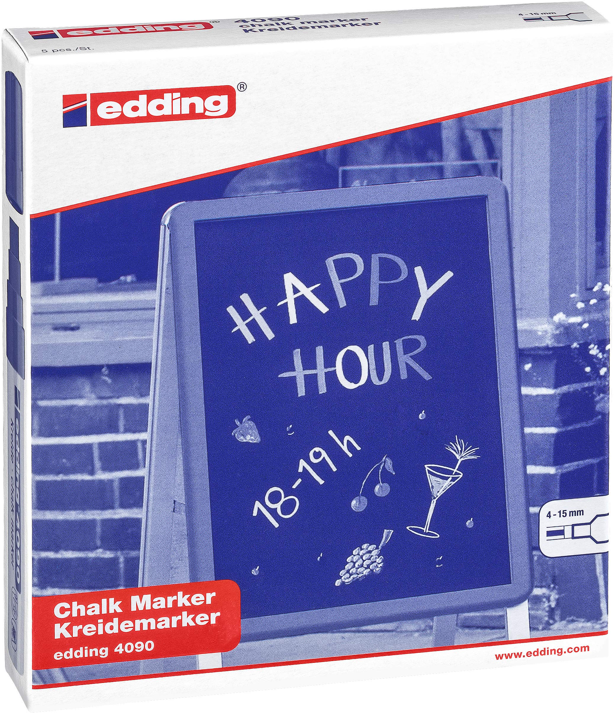 edding 4090 Neon-Yellow Chalk Marker Set - 5 Pack with 4-15mm Chisel Tip - Opaque Liquid Chalk Pens for Chalkboards, Windows, Glass & Mirrors - Perfect for Restaurants, Cafes, Retail Signs & Event Decorations