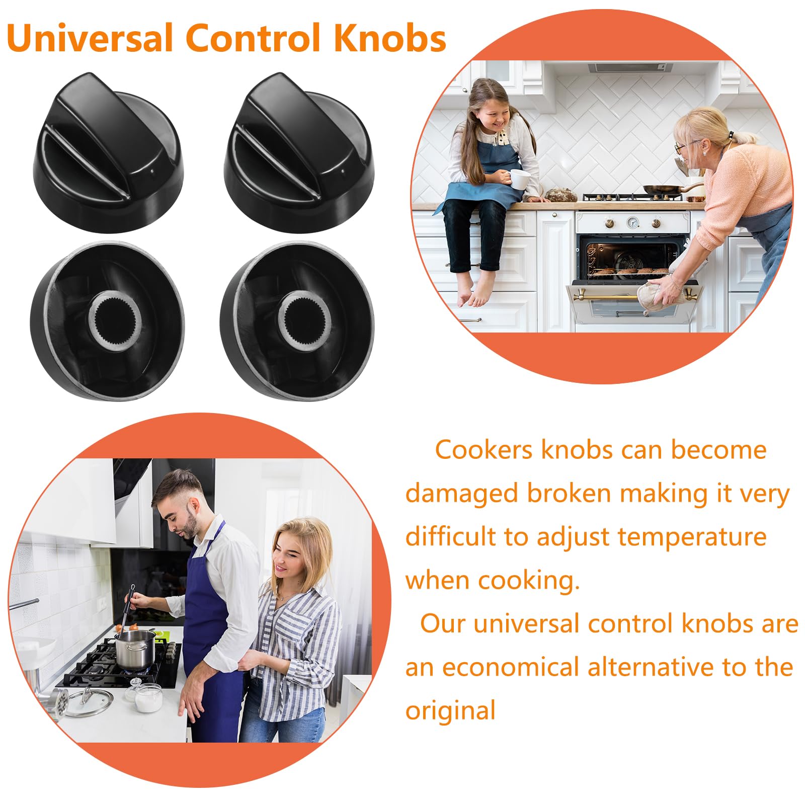 4 Pack Universal Stove Knobs with 12 Adapters - Fits Most Oven, Range & Stove Controls - Durable Black Replacement Knobs for Kitchen Appliances - Perfect for Gas & Electric Stoves, Ovens & Cooktops