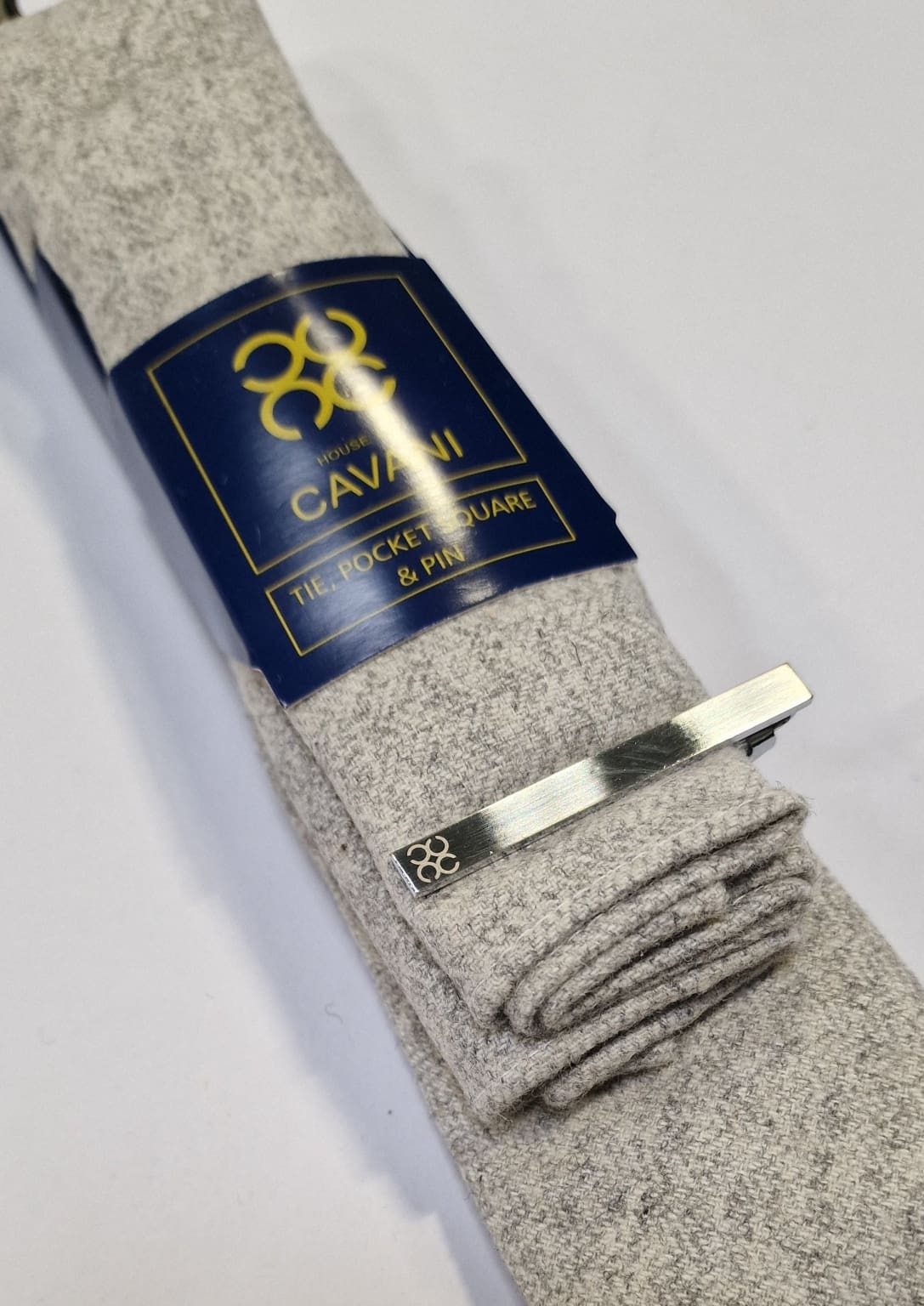 Cavani Kyra Grey Tie Set for Men - Premium Silk Necktie & Pocket Square - Perfect for Weddings, Business & Formal Events
