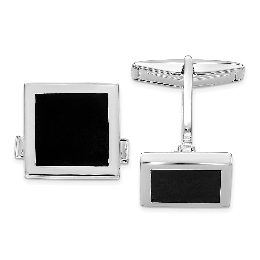 925 Sterling Silver Black Onyx Cufflinks for Men - Elegant Dress Cuff Links with Collar Stays - Perfect Gift for Dad, Groomsmen & Professionals - Ideal for Weddings, Business Meetings & Formal Events