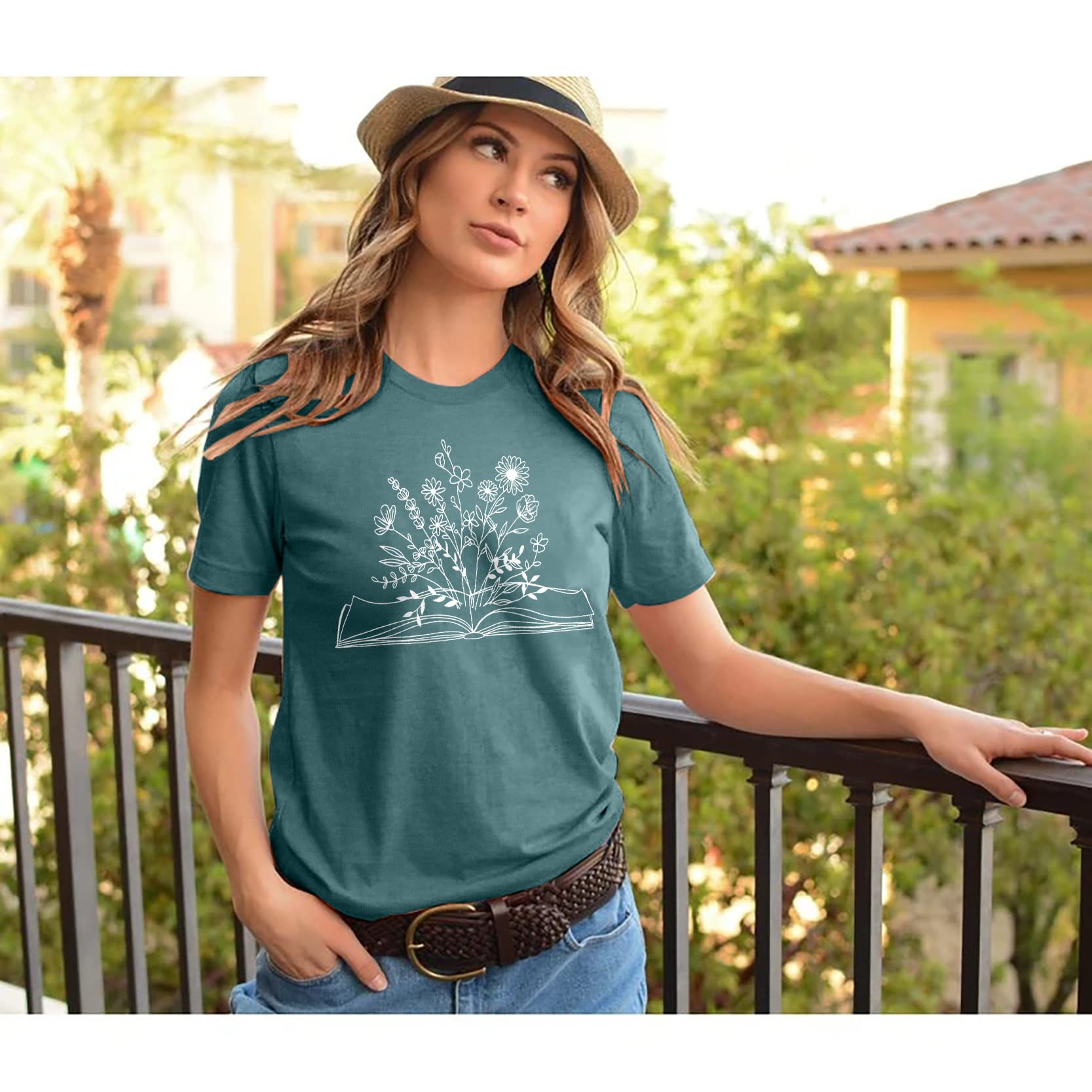 Funny Book Lovers T-Shirt for Women - Wildflowers & Reading Design Short Sleeve Tee - Perfect Gift for Teachers & Bookworms - Great for Book Clubs, Library Visits & Casual Wear