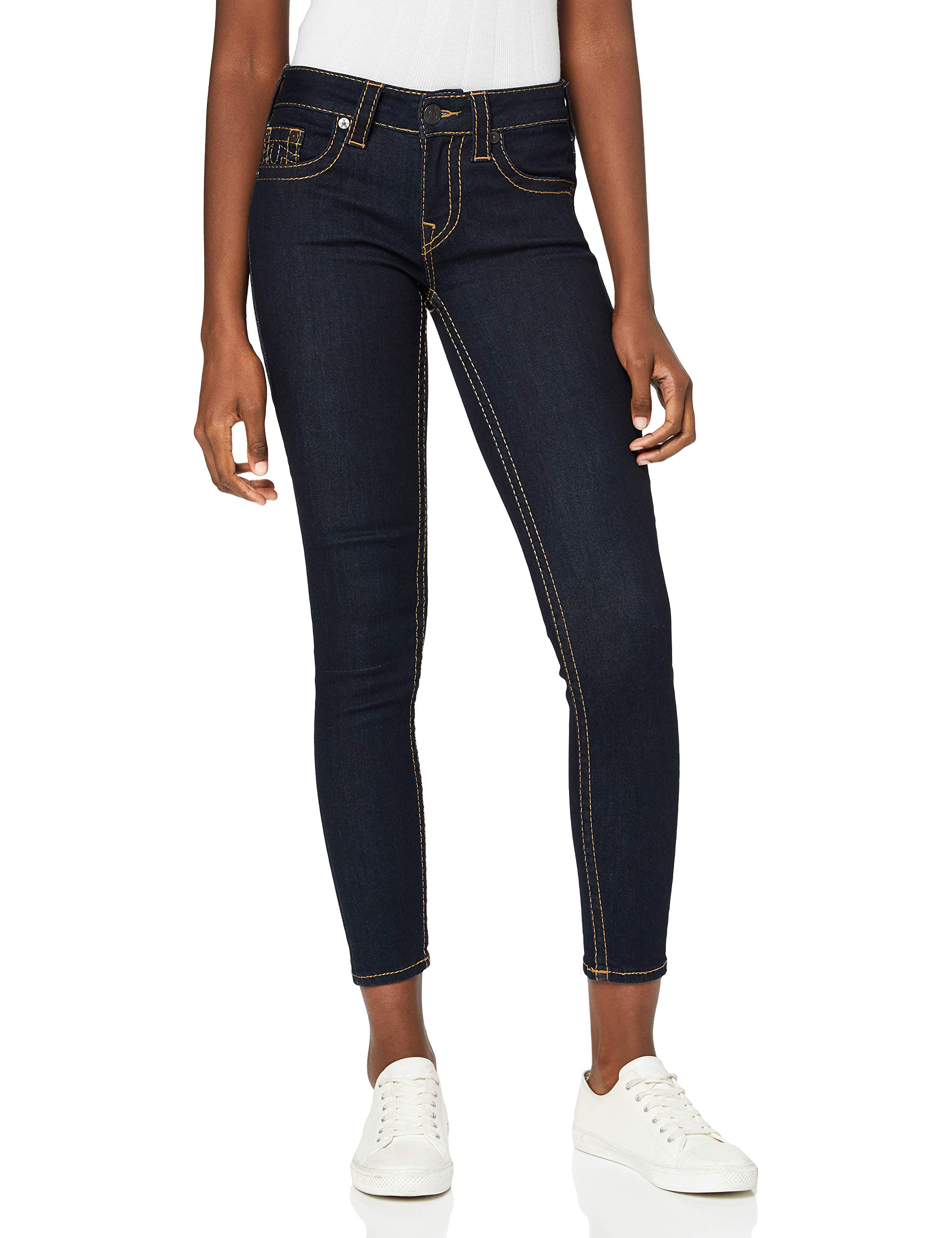 True Religion Women's Jennie Big T Mid Rise Curvy Skinny Fit Jeans - Stretch Denim Pants for Casual Wear & Night Out