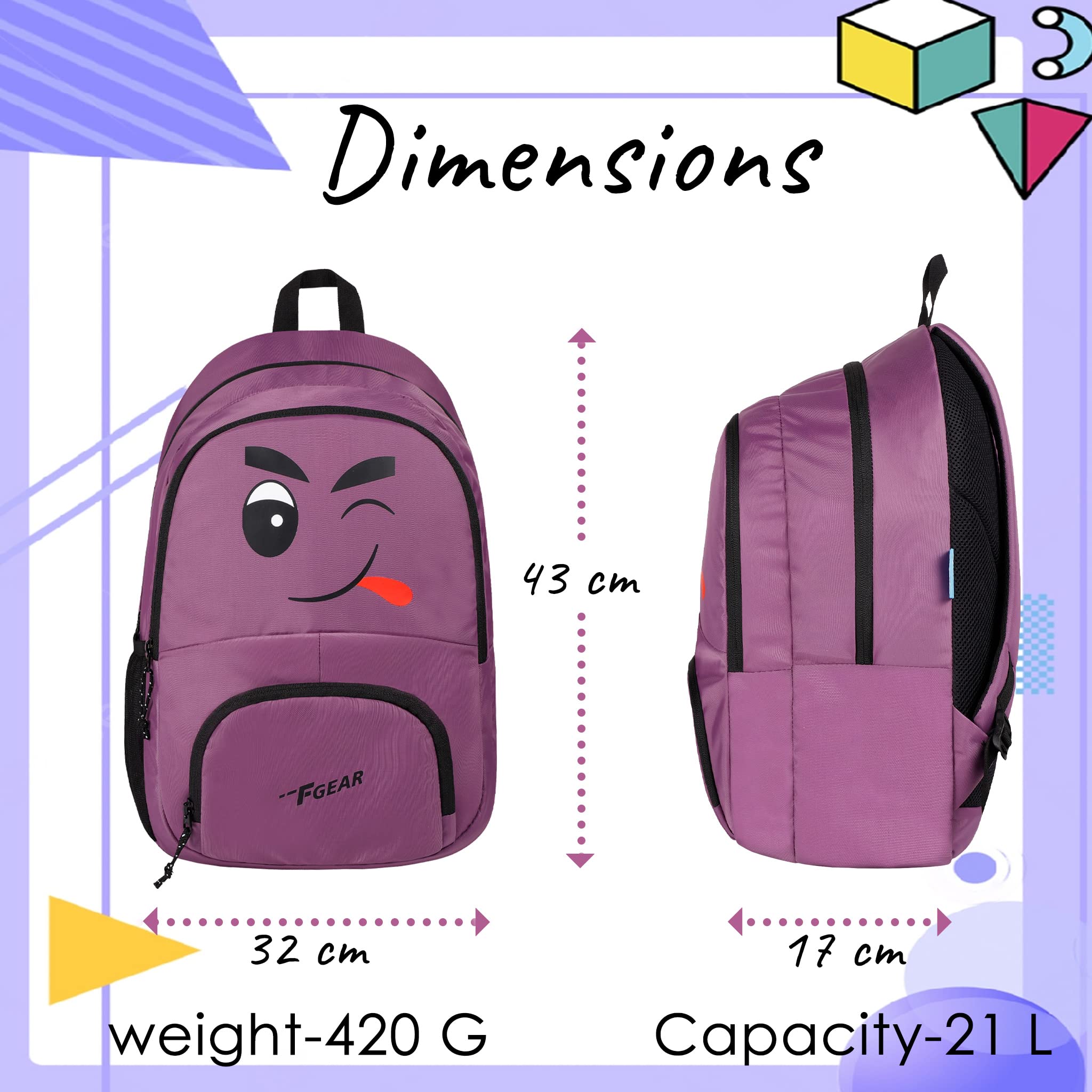F Gear Wink Grape Jam 21L Lightweight Hiking Backpack (4272) - Perfect for Outdoor Adventures, Travel & Daily Commute