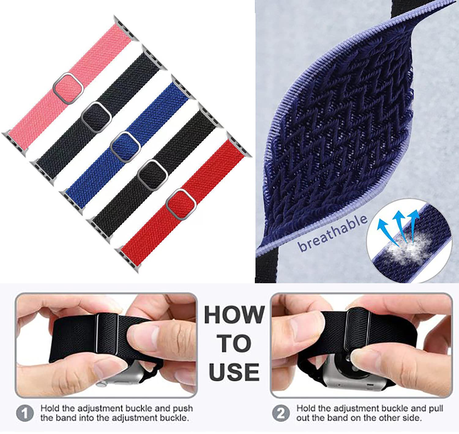 Stretchy Solo Loop Band for Apple Watch 45mm 44mm 42mm - Adjustable Nylon Braided Sport Strap Compatible with iWatch Series 7/6/5/4/3/2/1/SE - Perfect for Workouts, Running & Everyday Wear (Unisex Design for Men & Women)