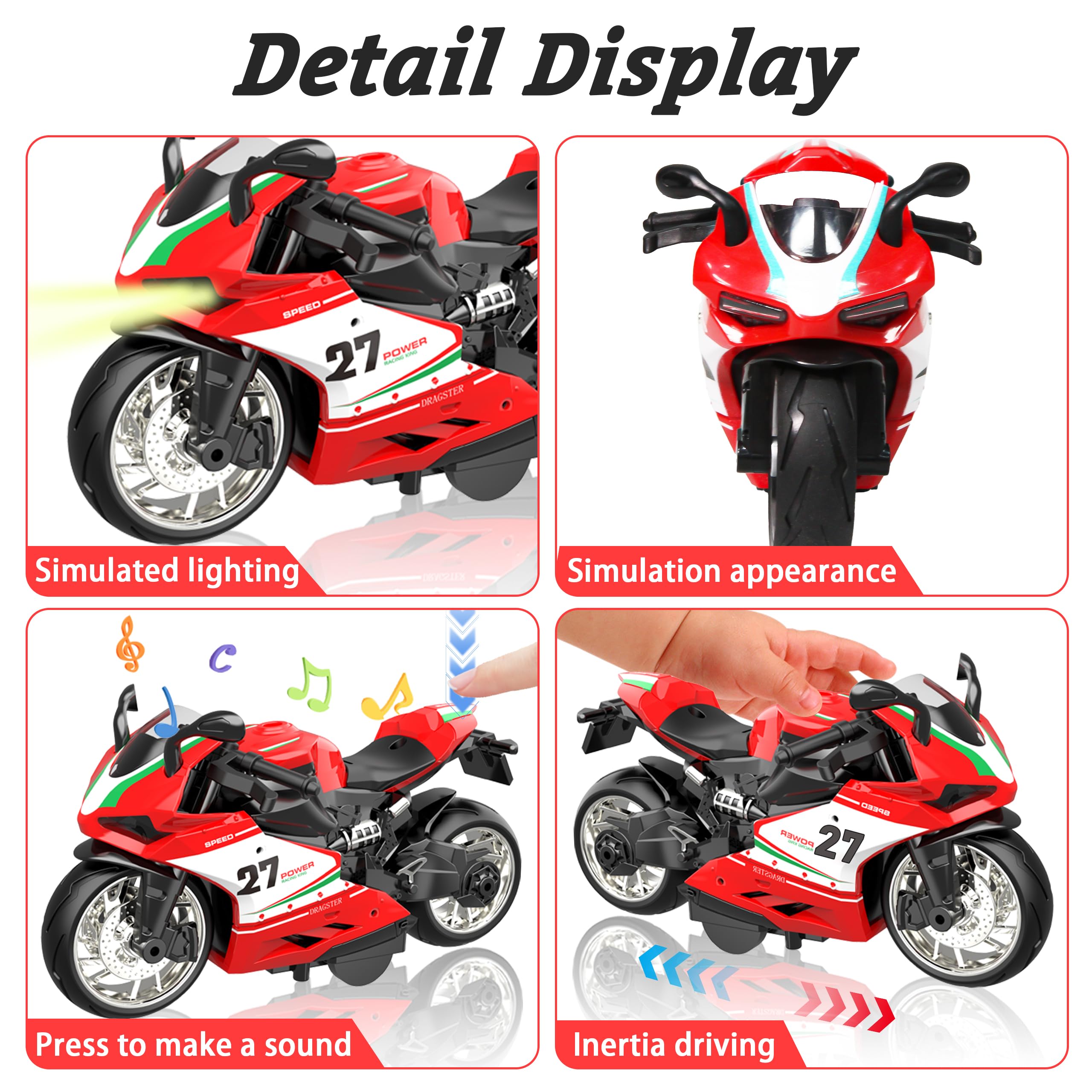 4 Pack Mini Toy Motorcycles - Friction Powered Kids Ride-On Toys with Realistic Sounds & LED Lights, Toddler Motorcycle Toys for Boys & Girls Age 3+, Perfect for Birthday Gifts & Pretend Play Adventures