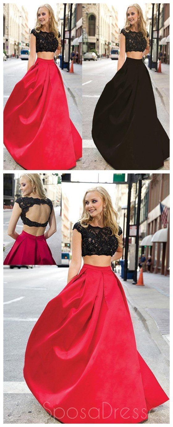Elegant Two-Piece Long Prom Dress in Red & Black | Custom Affordable Evening Gown for Homecoming, Formal Parties & Special Occasions | PD0043