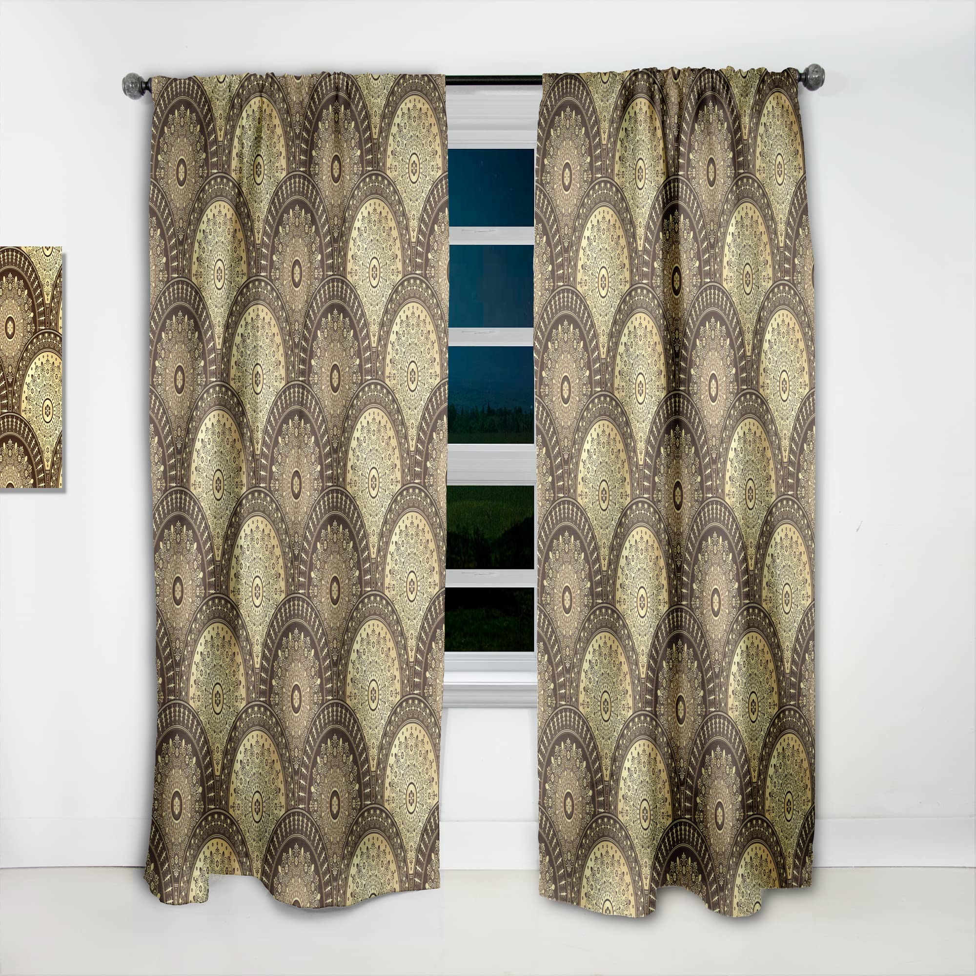 DesignQ Golden Circular Pattern Thermal Insulated Curtains - Single Panel 52x120 Inches - Elegant Drapes for Bedroom & Living Room - Perfect for Home Decor & Light Blocking