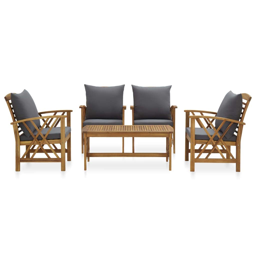 5-Piece vidaXL Patio Furniture Set - Acacia Wood Bench Seat with Coffee Table - Modern Outdoor Dining Set for Garden, Balcony, Porch - Perfect for BBQs, Relaxing & Entertaining Guests