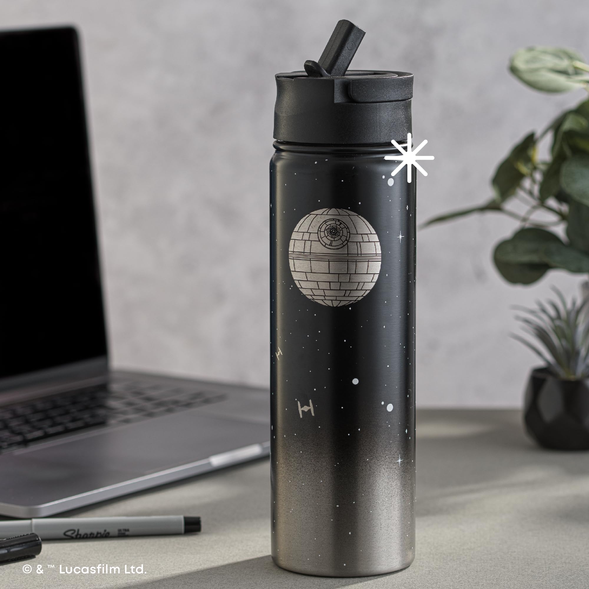 JoyJolt 22oz Stainless Steel Star Wars Water Bottle - Vacuum Insulated, BPA-Free, with Straw Lid | Death Star Design for Sports, Travel & Gym | Perfect Star Wars Gift for Fans & Collectors