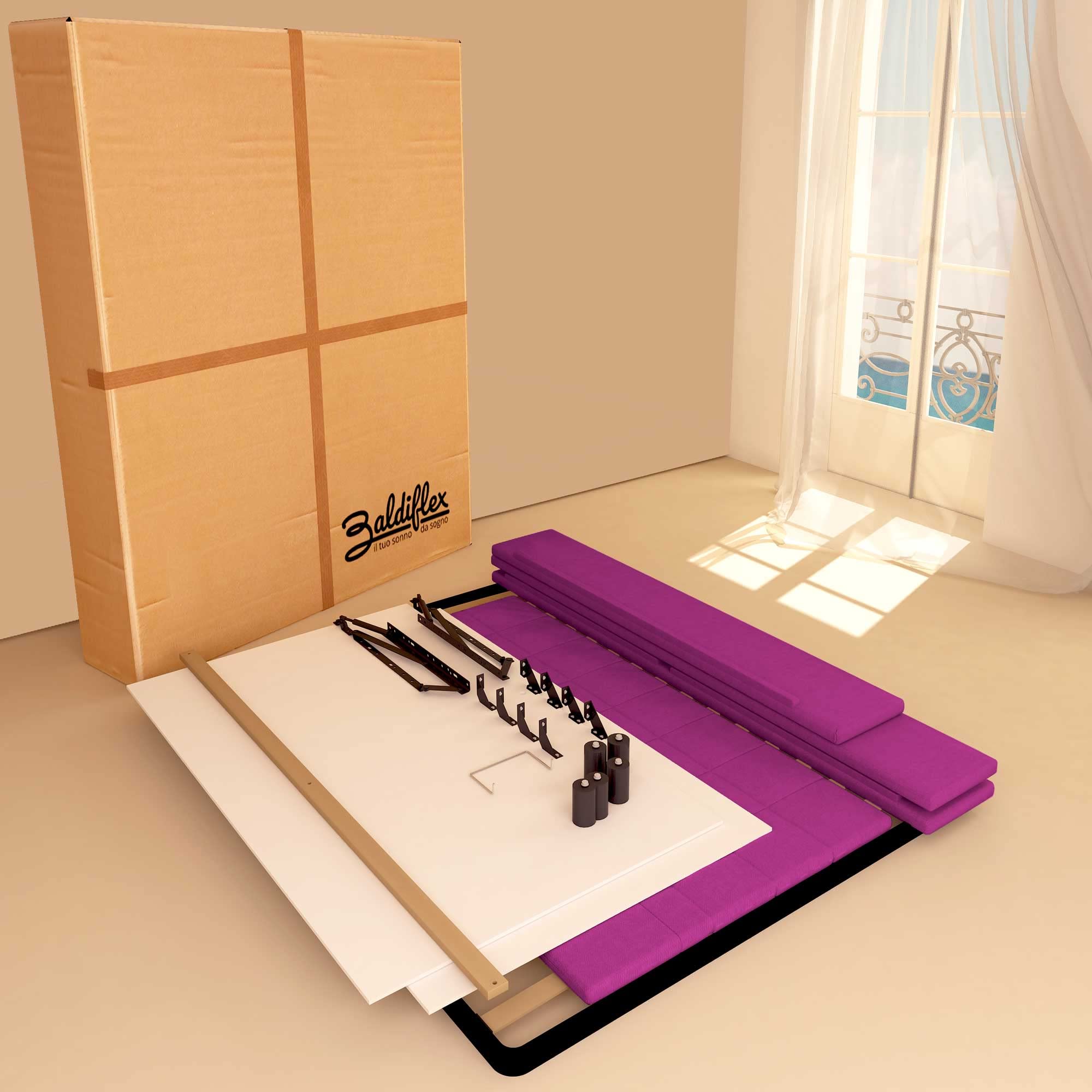 Baldiflex Square and Half Bed with Storage Container, Dublin Fabric Model, Slatted Base for Single Mattresses, 120 x 200 cm, Elegant Headboard in Fuchsia - Perfect for Small Bedrooms, Guest Rooms & Studio Apartments