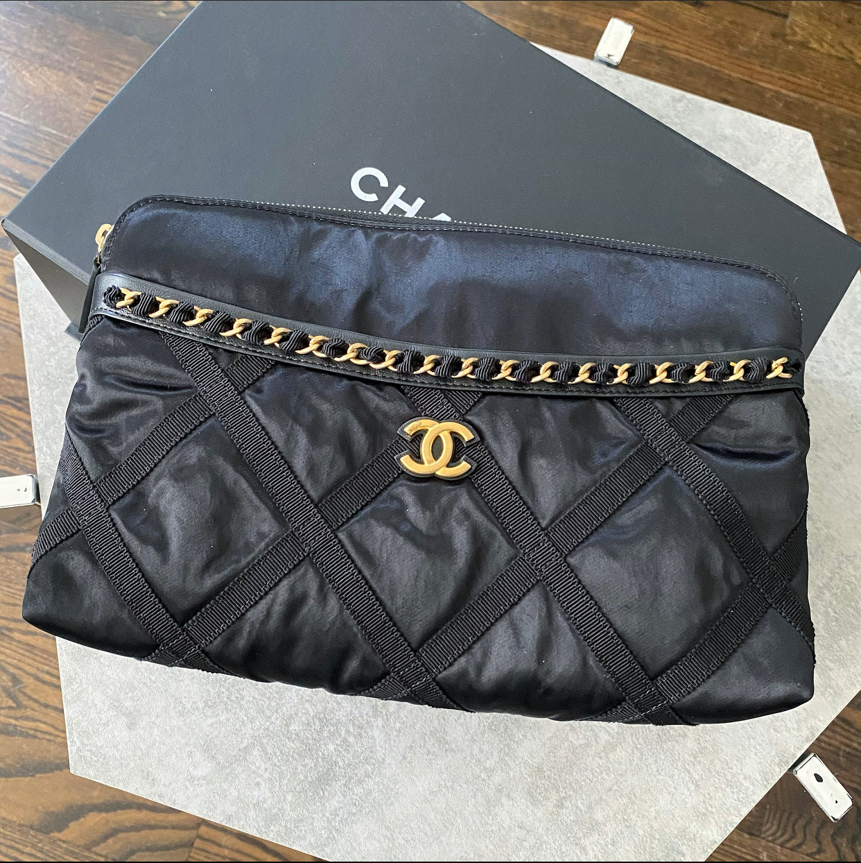 Chanel 21A Medium Satin Trousse Clutch Convertible Tote Bag - Luxury Designer Handbag for Women, Perfect for Evening Parties & Special Occasions