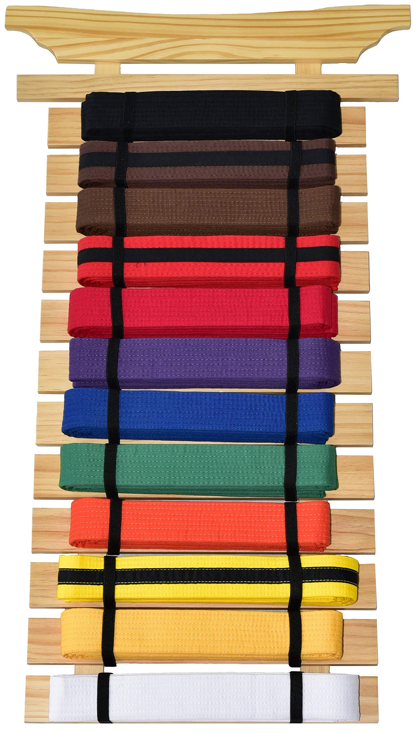 12-Piece Karate Martial Arts Belt Display Stand - Solid Wood with Stickers - Perfect for Dojo, Gym & Home Decor