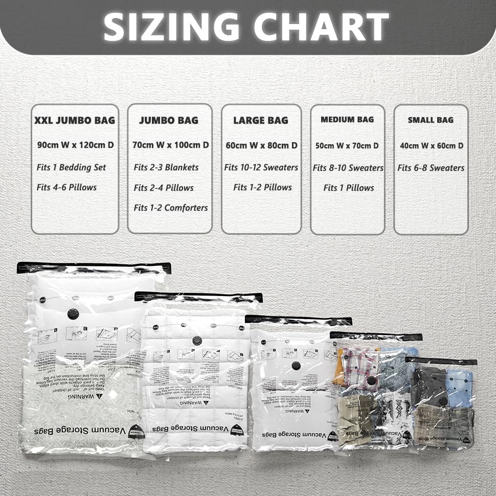 SUOCO 8 Jumbo Vacuum Storage Bags for Clothes, Blankets & Pillows | Space Saving Travel Storage Bags | Waterproof & Reusable Vacuum Seal Bags for Luggage, Moving & Home Organization (Perfect for Travel, Seasonal Storage & Small Spaces)